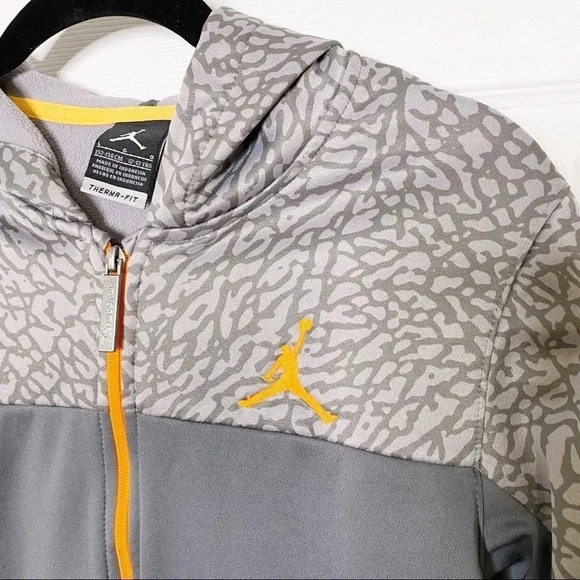 AIR JORDAN Large Youth Gray Orange Therma-Fit Full Zip Hoodie - Picture 2 of 6